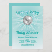 Disco Ball Baby shower Groovy Blue Boy Kaart (Voorkant / Achterkant)