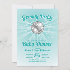 Disco Ball Baby shower Groovy Blue Boy Kaart