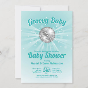 Disco Ball Baby shower Groovy Blue Boy Kaart