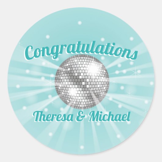 Disco Ball Baby shower Groovy Blue Boy Ronde Sticker (Voorkant)