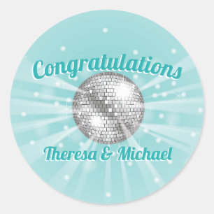 Disco Ball Baby shower Groovy Blue Boy Ronde Sticker
