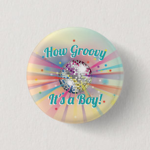 Disco Ball Baby shower Groovy Het is een jongen Ronde Button 3,2 Cm