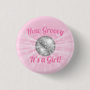 Disco Ball Baby shower Groovy Het is een meisje Ronde Button 3,2 Cm