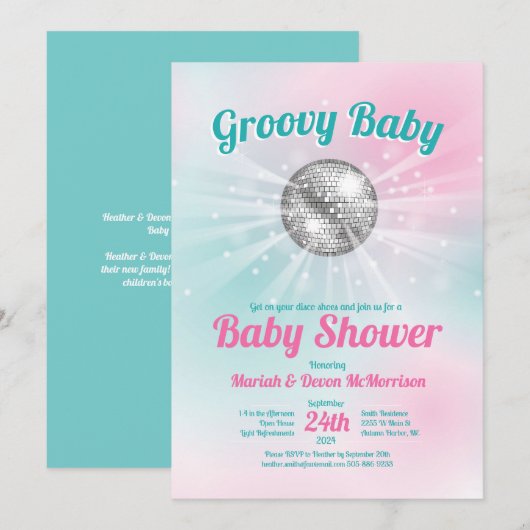 Disco Ball Baby shower Groovy Kaart (Voorkant / Achterkant)