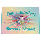 Disco Ball Baby shower Groovy Pastel Rainbow Groot Cadeauzakje (Voorkant)