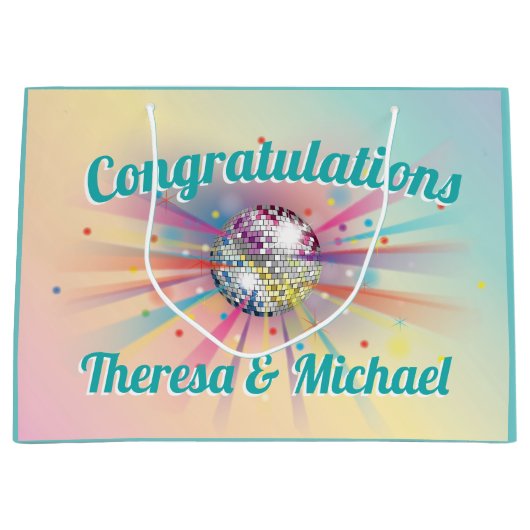 Disco Ball Baby shower Groovy Pastel Rainbow Groot Cadeauzakje (Voorkant)