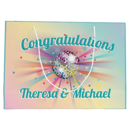 Disco Ball Baby shower Groovy Pastel Rainbow Groot Cadeauzakje (Achterkant)