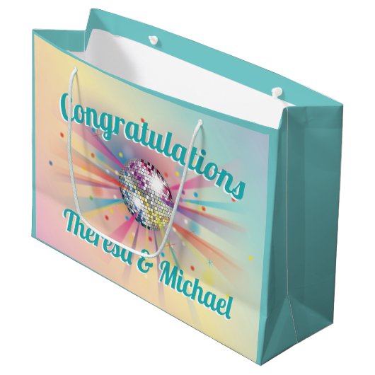 Disco Ball Baby shower Groovy Pastel Rainbow Groot Cadeauzakje (Voorkant Gekanteld)