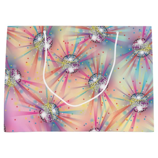 Disco Ball Baby shower Groovy Pastel Rainbow Groot Cadeauzakje (Voorkant)