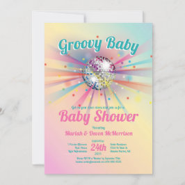 Disco Ball Baby shower Groovy Pastel Rainbow Kaart
