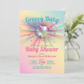 Disco Ball Baby shower Groovy Pastel Rainbow Kaart (Staand voorkant)
