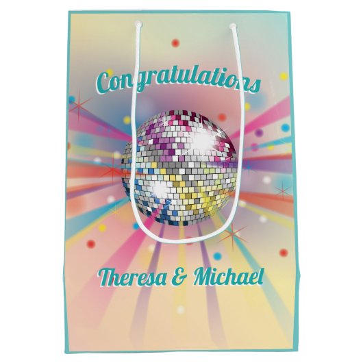 Disco Ball Baby shower Groovy Pastel Rainbow Medium Cadeauzakje (Achterkant)