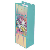Disco Ball Baby shower Groovy Pastel Rainbow Wijn Cadeautas (Voorkant Gekanteld)