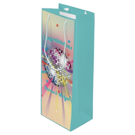 Disco Ball Baby shower Groovy Pastel Rainbow Wijn Cadeautas (Voorkant Gekanteld)