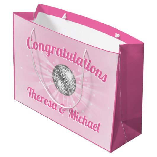 Disco Ball Baby shower Groovy Roze Meisje Groot Cadeauzakje (Achterkant Gekanteld)
