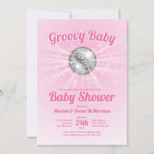 Disco Ball Baby shower Groovy Roze Meisje Kaart (Voorkant)