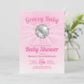 Disco Ball Baby shower Groovy Roze Meisje Kaart (Staand voorkant)