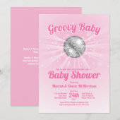 Disco Ball Baby shower Groovy Roze Meisje Kaart (Voorkant / Achterkant)