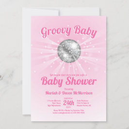Disco Ball Baby shower Groovy Roze Meisje Kaart