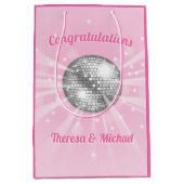 Disco Ball Baby shower Groovy Roze Meisje Medium Cadeauzakje (Voorkant)