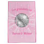 Disco Ball Baby shower Groovy Roze Meisje Medium Cadeauzakje (Achterkant)