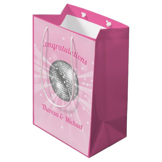 Disco Ball Baby shower Groovy Roze Meisje Medium Cadeauzakje (Achterkant Gekanteld)