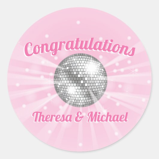 Disco Ball Baby shower Groovy Roze Meisje Ronde Sticker (Voorkant)