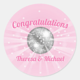 Disco Ball Baby shower Groovy Roze Meisje Ronde Sticker