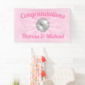 Disco Ball Baby shower Groovy Roze Meisje Spandoek (Insitu)