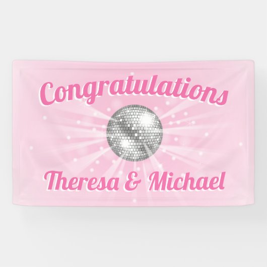 Disco Ball Baby shower Groovy Roze Meisje Spandoek (Horizontaal)