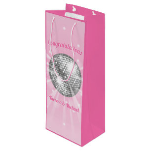 Disco Ball Baby shower Groovy Roze Meisje Wijn Cadeautas
