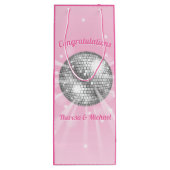 Disco Ball Baby shower Groovy Roze Meisje Wijn Cadeautas (Achterkant)