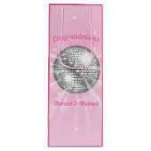Disco Ball Baby shower Groovy Roze Meisje Wijn Cadeautas (Voorkant)