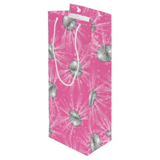 Disco Ball Baby shower Groovy Roze Meisje Wijn Cadeautas (Achterkant Gekanteld)