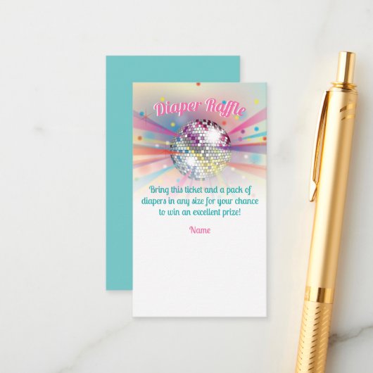 Disco Ball Baby shower Luier Raffle Spel Informatiekaartje (Voorkant / Achterkant in situ)
