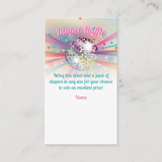 Disco Ball Baby shower Luier Raffle Spel Informatiekaartje (Voorkant)