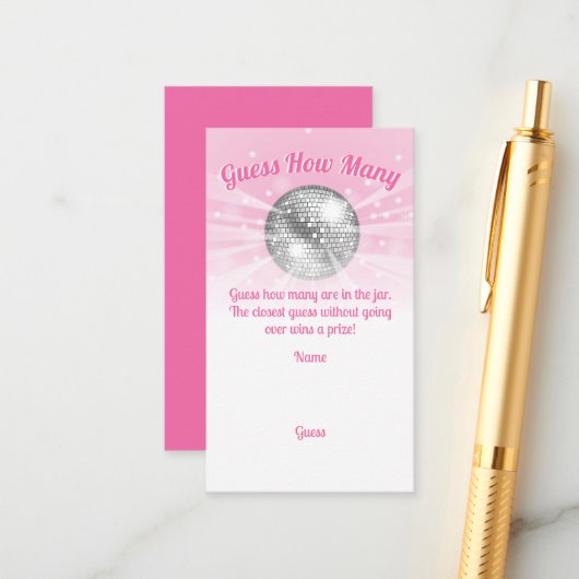 Disco Ball Baby shower Raad hoeveel spel Informatiekaartje (Voorkant / Achterkant in situ)