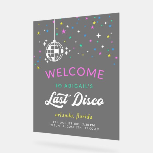 Disco Ball Bachelorette Weekend Welkom Acryl Bord (Hoek)