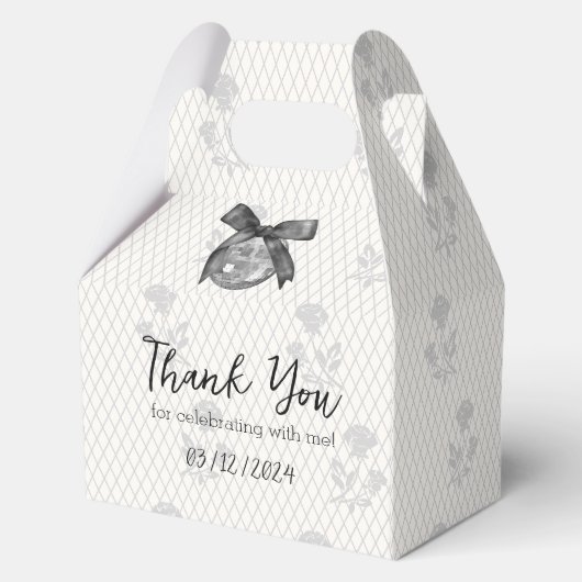 Disco Ball & Black Bow Coquette Elegant Chic Schat Bedankdoosjes (Achterkant)