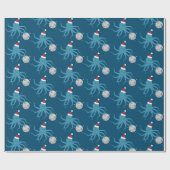 Disco Ball Blue Octopus Santa Hat Kerstmis Cadeaupapier (Vlak)
