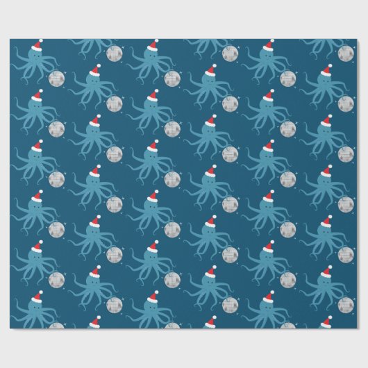 Disco Ball Blue Octopus Santa Hat Kerstmis Cadeaupapier (Vlak)