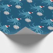 Disco Ball Blue Octopus Santa Hat Kerstmis Cadeaupapier (Hoek)