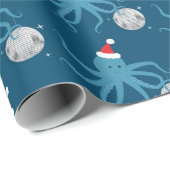 Disco Ball Blue Octopus Santa Hat Kerstmis Cadeaupapier (Rol Hoek)
