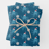 Disco Ball Blue Octopus Santa Hat Kerstmis Inpakpapier Vel (In situ)