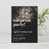 Disco Ball Bold Modern Verrassingsfeestje Kaart (Staand voorkant)