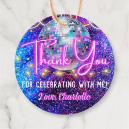 Disco Ball Bright Neon Pink Glowing Dank u Bedankjes Labels