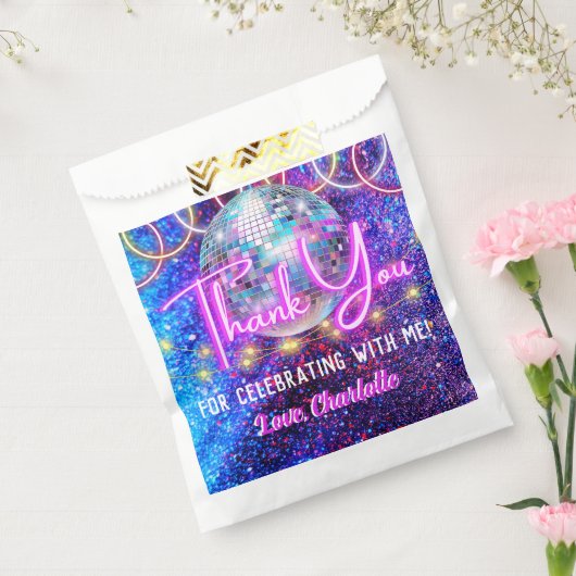 Disco Ball Bright Neon Pink Glowing Dank u Bedankzakje (Gezegeld)