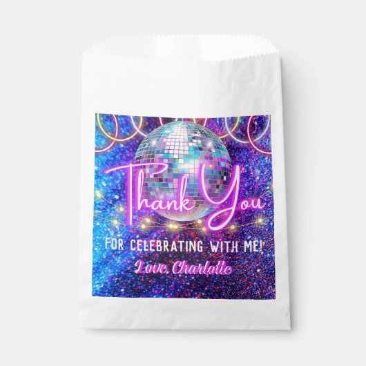 Disco Ball Bright Neon Pink Glowing Dank u Bedankzakje (Voorkant)