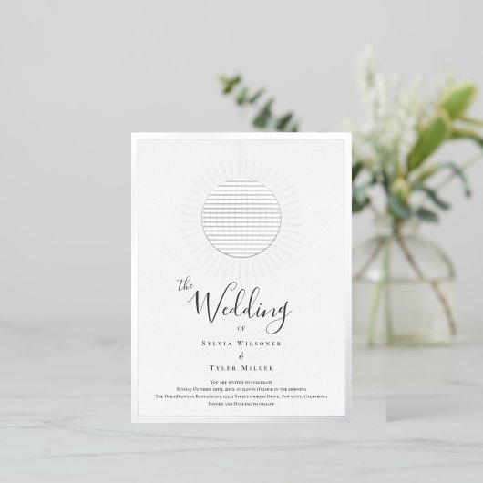 Disco Ball Bruiloft Folie Uitnodiging Briefkaart (Staand Voorkant)