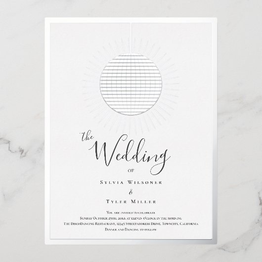 Disco Ball Bruiloft Folie Uitnodiging Briefkaart (Voorkant)